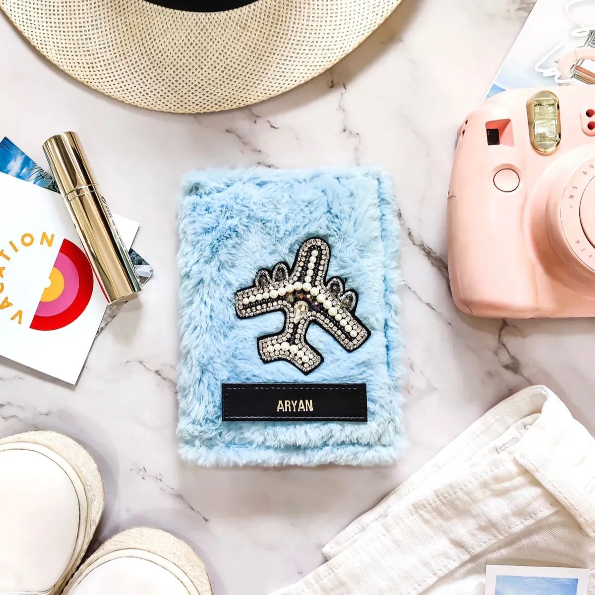 Personalised Passport Cover - Baby Blue Fur