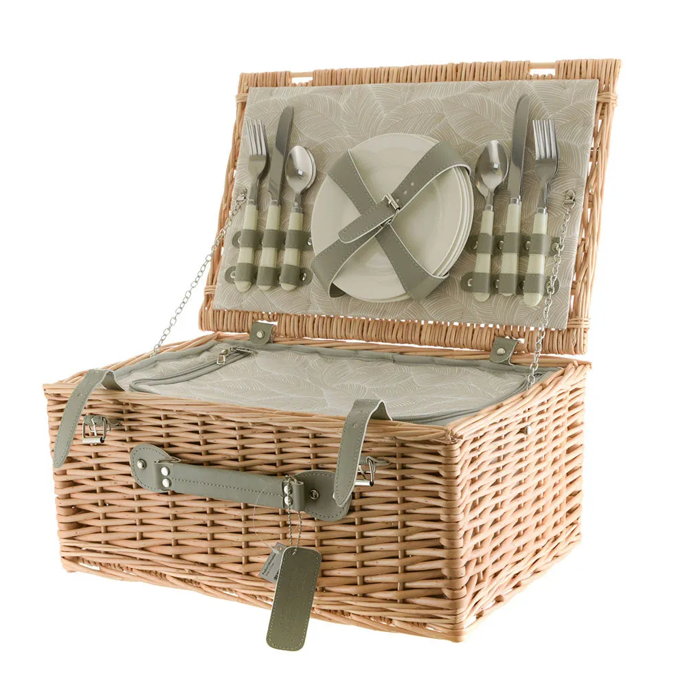 Picnic Basket 4 Person Leaf Print