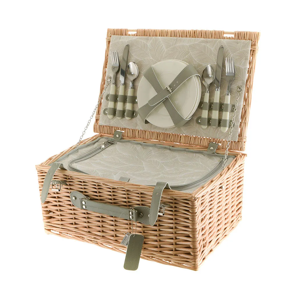 Picnic Basket 4 Person Leaf Print