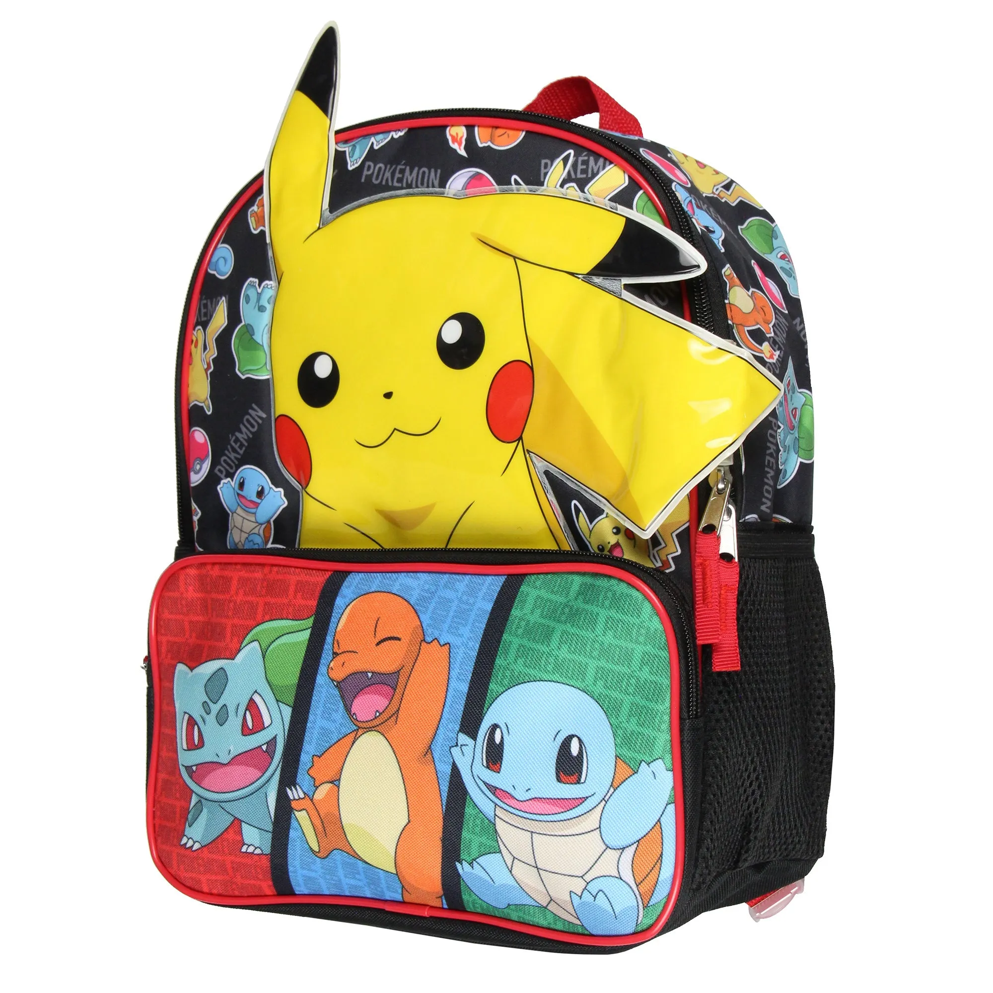 Pokemon 3D Pikachu Bulbasaur Squirtle Charmander 14" Kids School Backpack