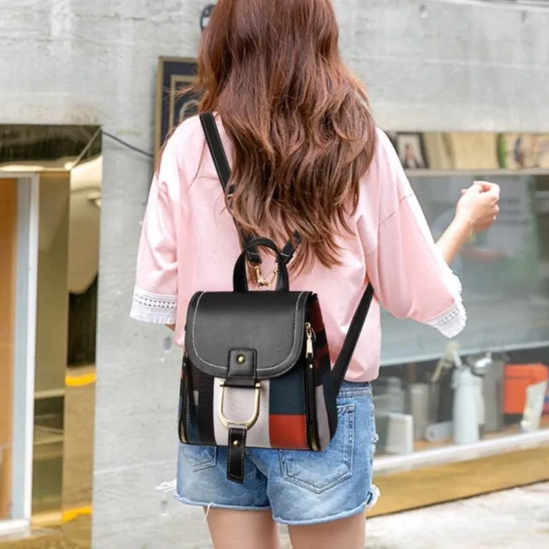 PU Leather Retro Splice School Bags For Girls