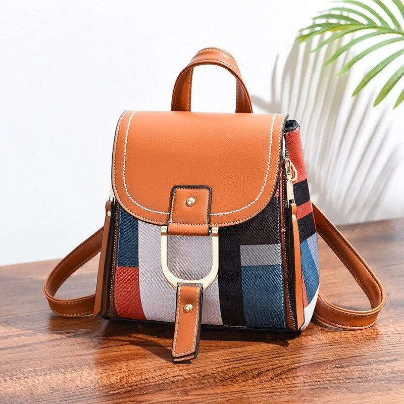 PU Leather Retro Splice School Bags For Girls