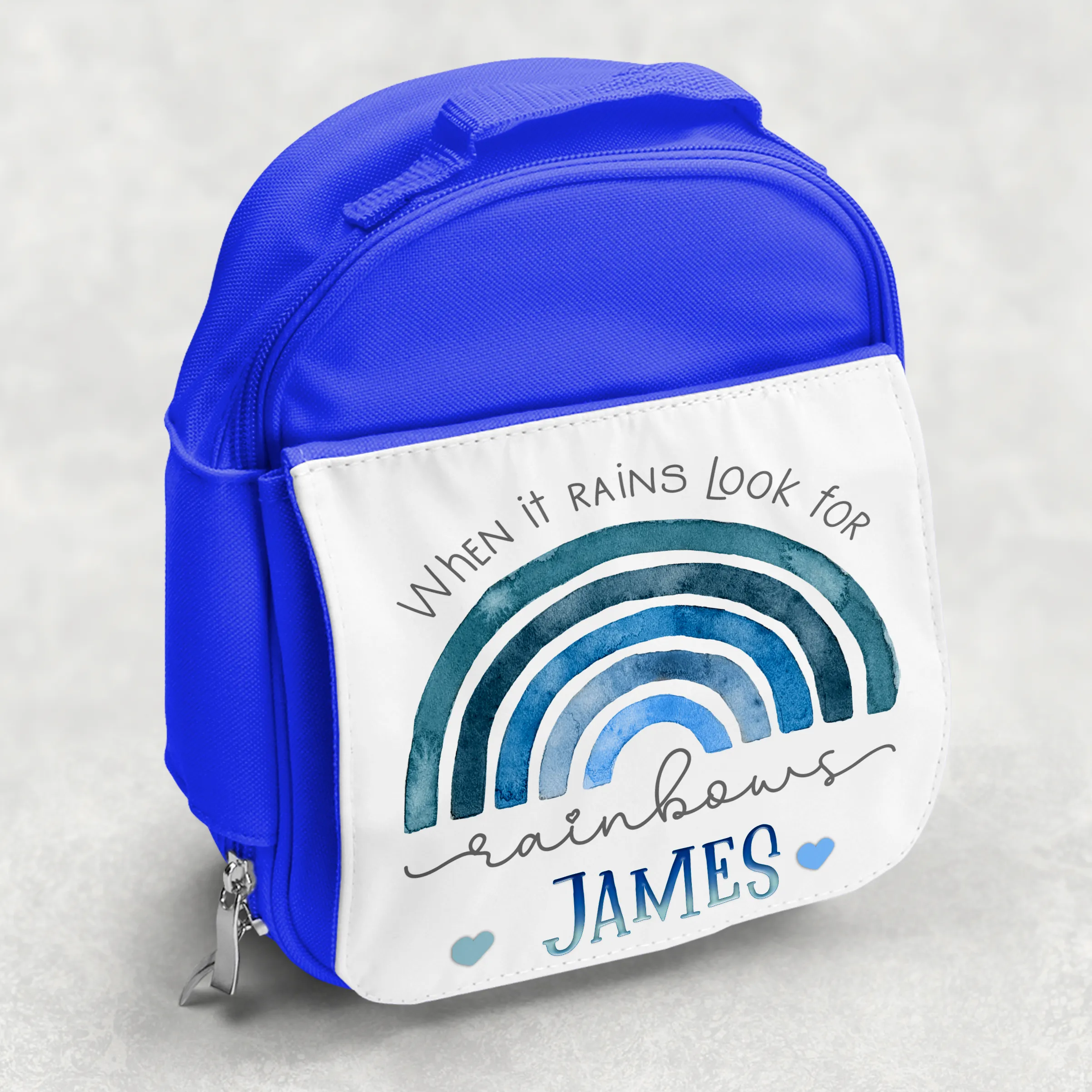 Rainbow Pastel / Blue Personalised Kids Insulated Lunch Bag