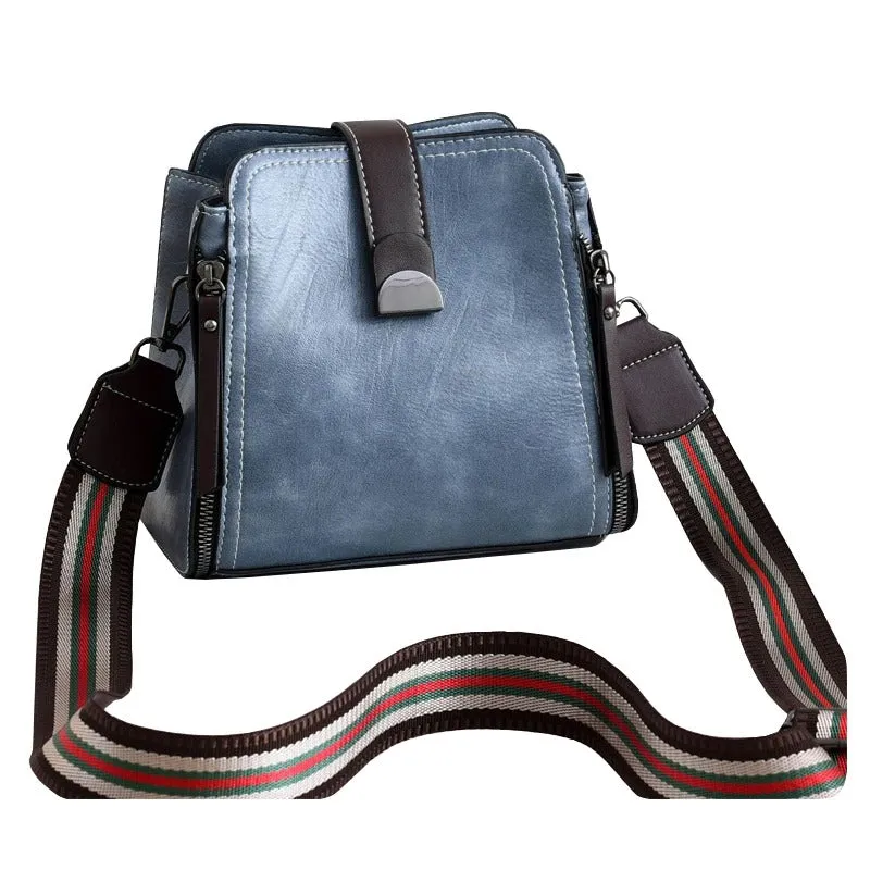 Retro Stitching Leather Crossbody Handbag