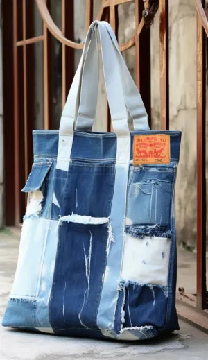 Reworked Ladies Patchwork Denim Bag Made Using LLW Jeans Pant Style CR678