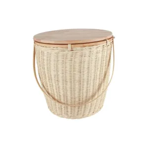 Round Insulated Rattan Picnic Basket with Wooden Top