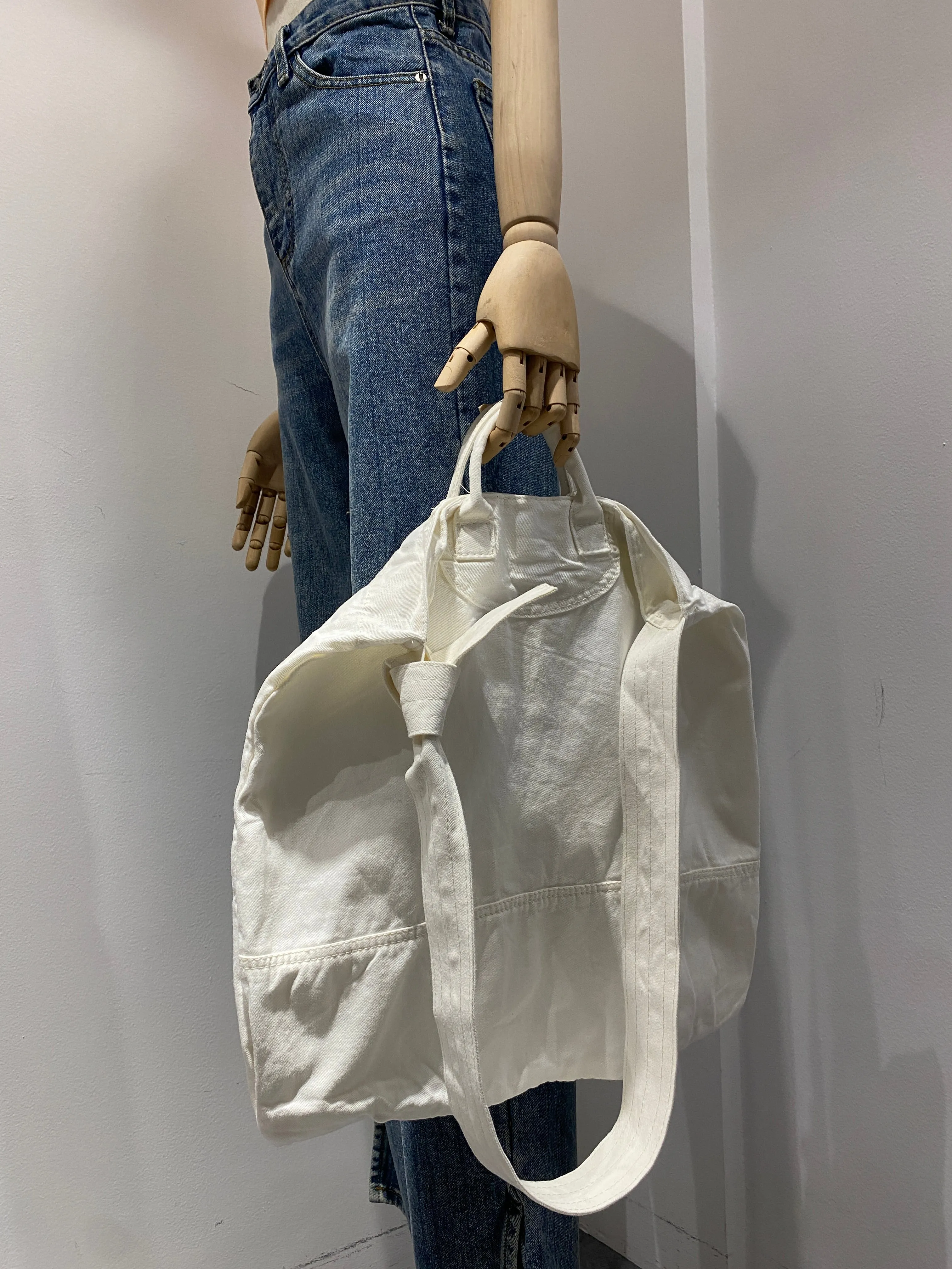 Self Tie Strap Tote Bag - White