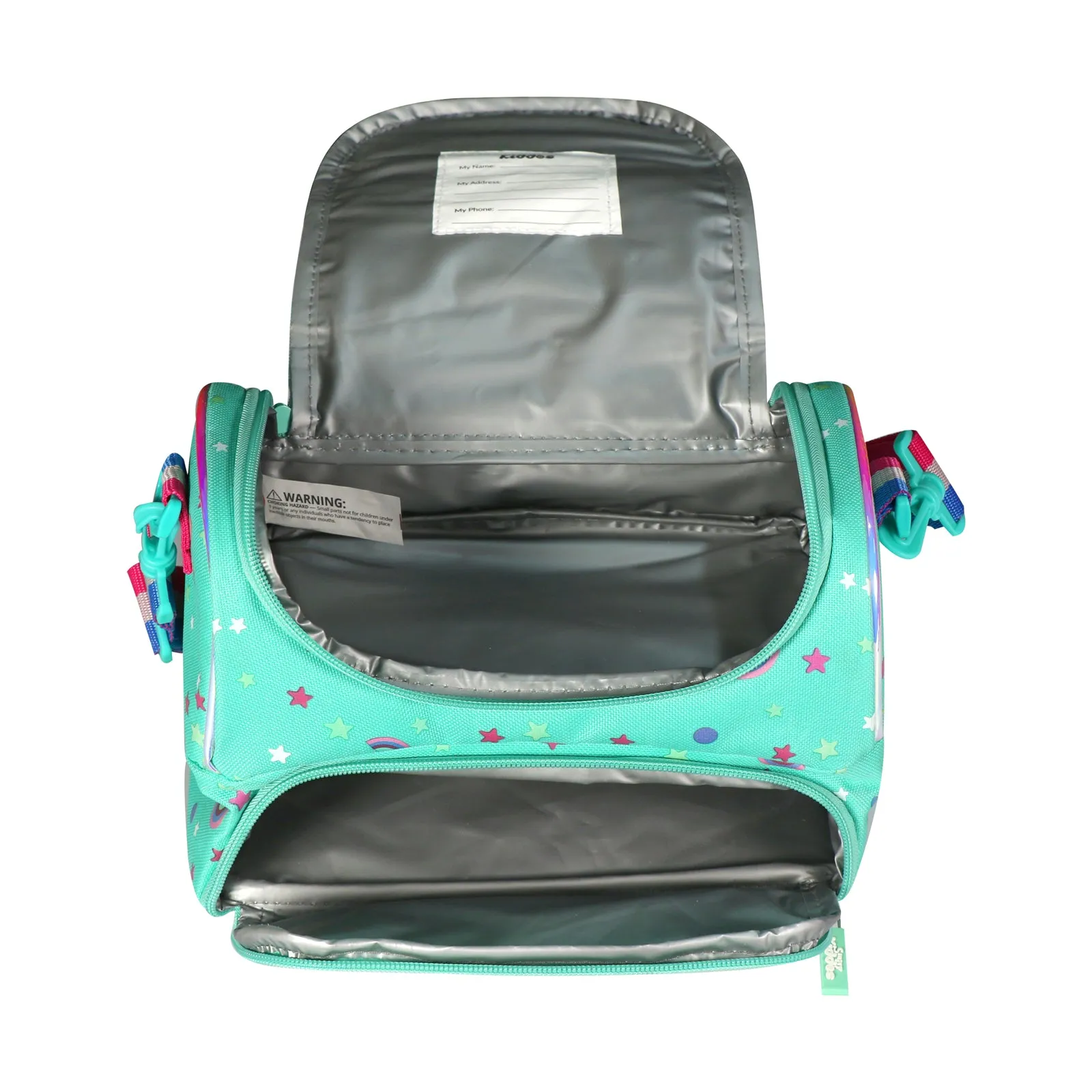 Smily Kiddos Double Compartment Holographic Lunch Bag Unicorn Theme Turquoise