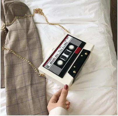 Tape Design Box Style Ladies Casual Clutch Chain handbag for Women.