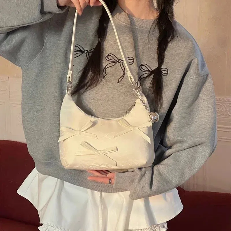 TAVIMART  -  Korean Fashion Sweet Bow Underarm Bags Women Silver Commuter Shoulder Crossbody Bag