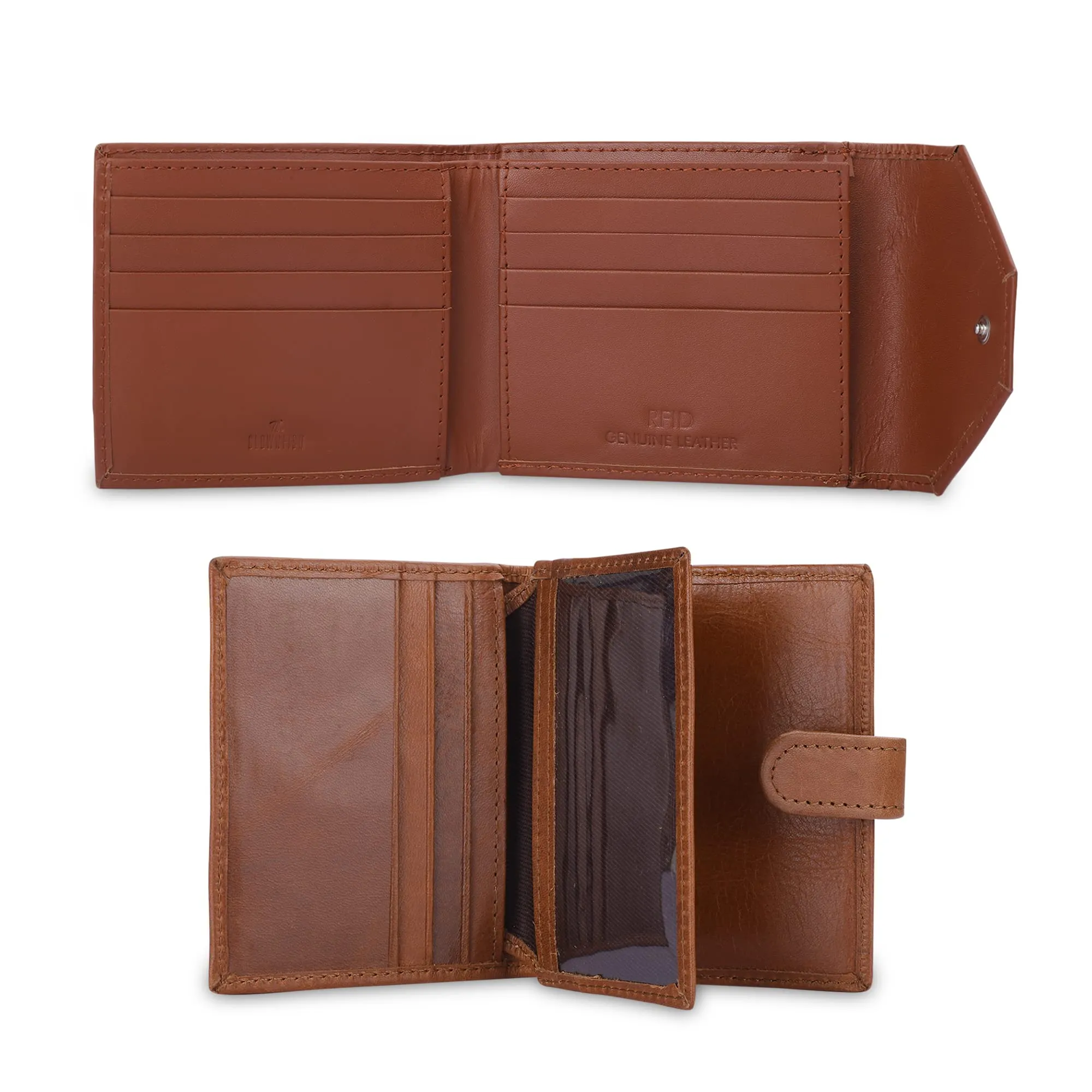 THE CLOWNFISH Combo of 2 RFID Protected Genuine Leather Wallet for Men with Multiple Card Slots (Tan)