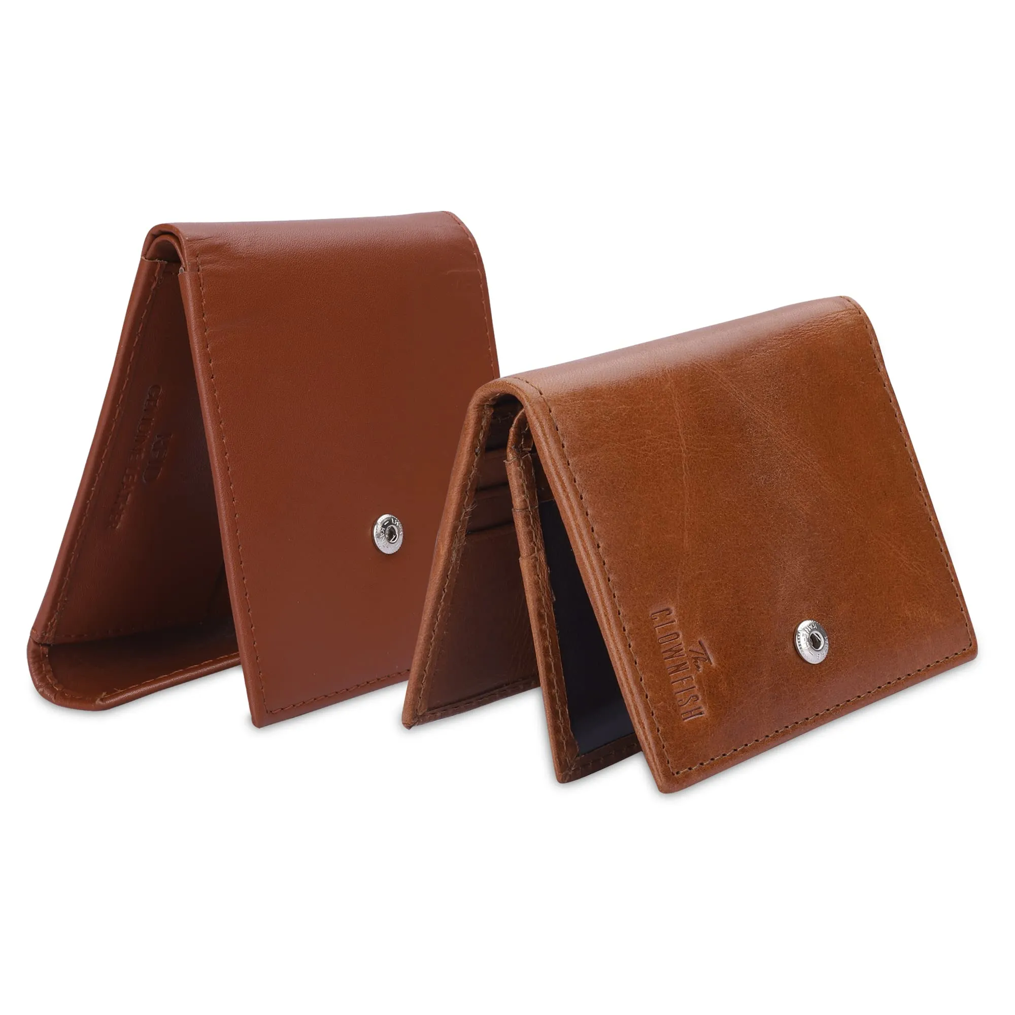 THE CLOWNFISH Combo of 2 RFID Protected Genuine Leather Wallet for Men with Multiple Card Slots (Tan)