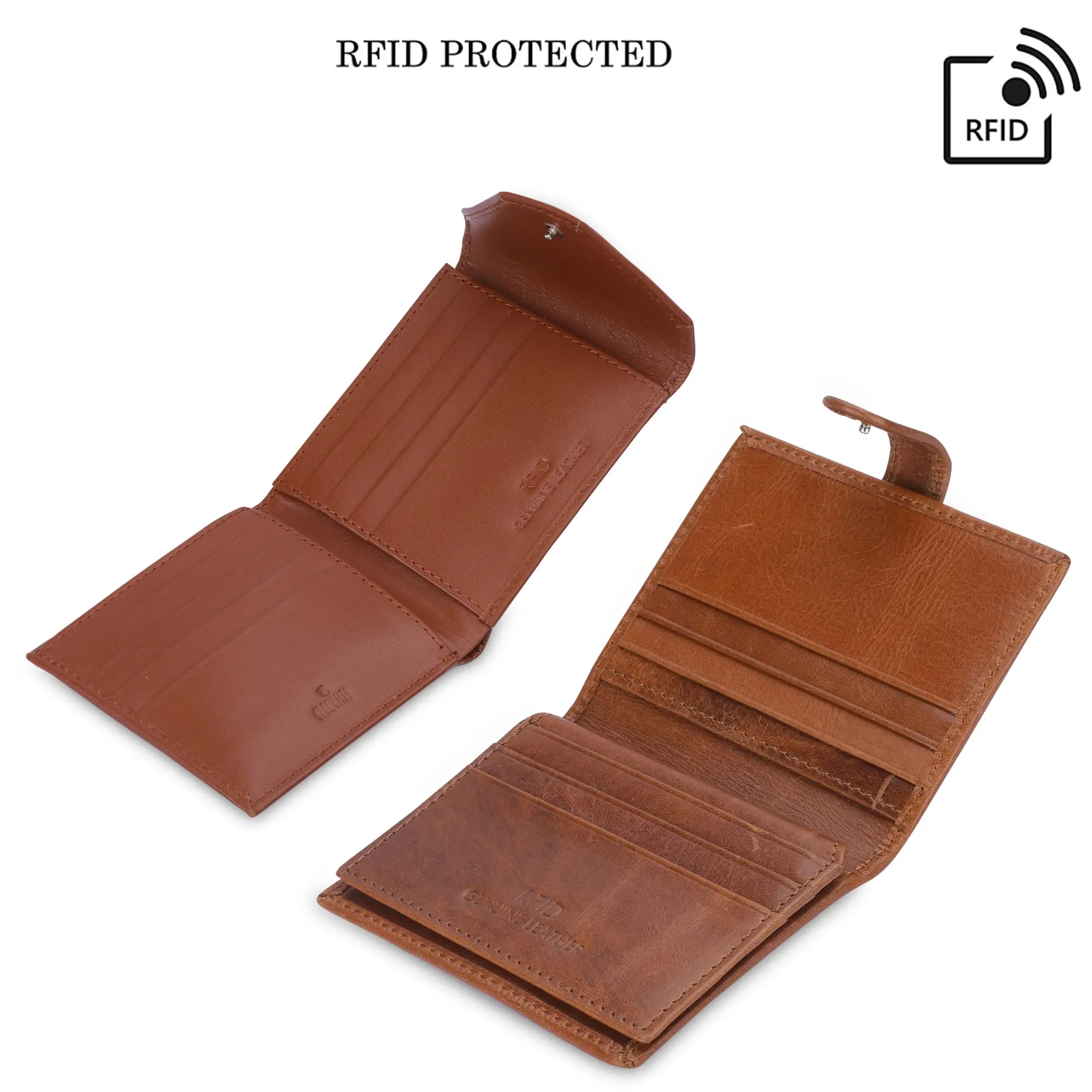 THE CLOWNFISH Combo of 2 RFID Protected Genuine Leather Wallet for Men with Multiple Card Slots (Tan)