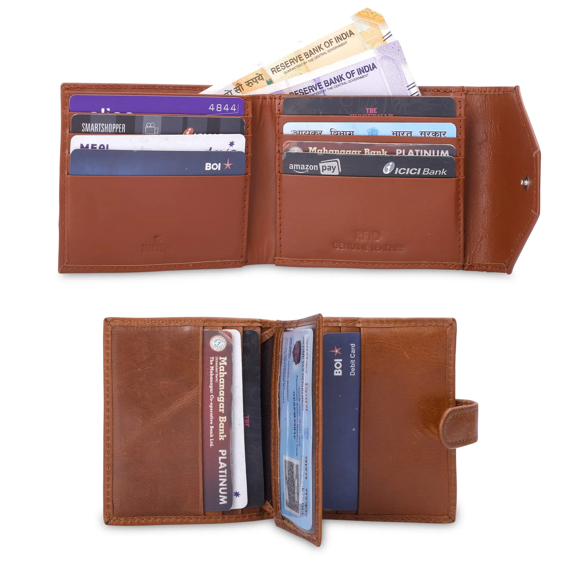 THE CLOWNFISH Combo of 2 RFID Protected Genuine Leather Wallet for Men with Multiple Card Slots (Tan)