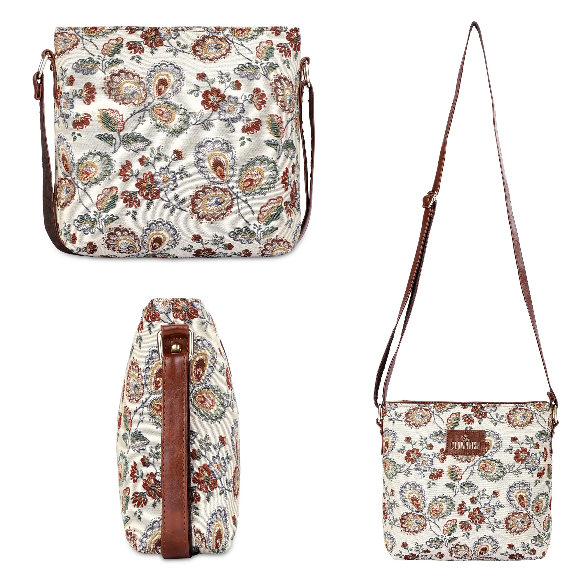 THE CLOWNFISH Linda Series Sling for Women Casual Ladies Single Shoulder Bag For Women Crossbody Bag for College Girls (Dark Brown-Floral)