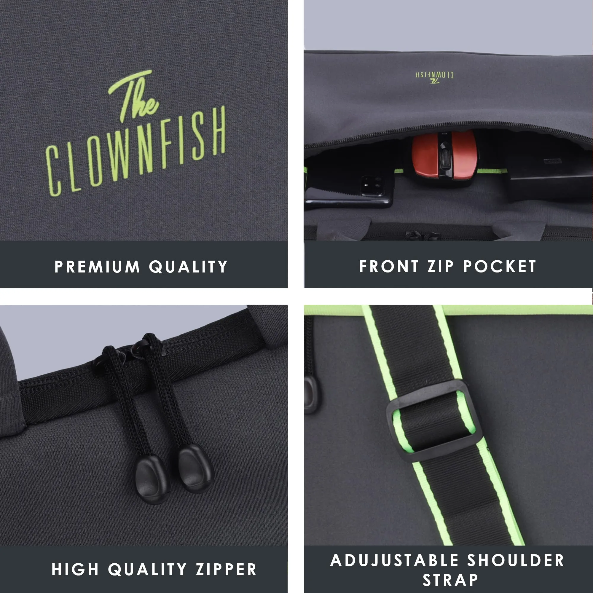 THE CLOWNFISH Lucas Series Polyester Unisex 13 inch Tablet Case Laptop Sleeve Laptop Bag Case Slipcase Shoulder & Trolley Strap (Grey)