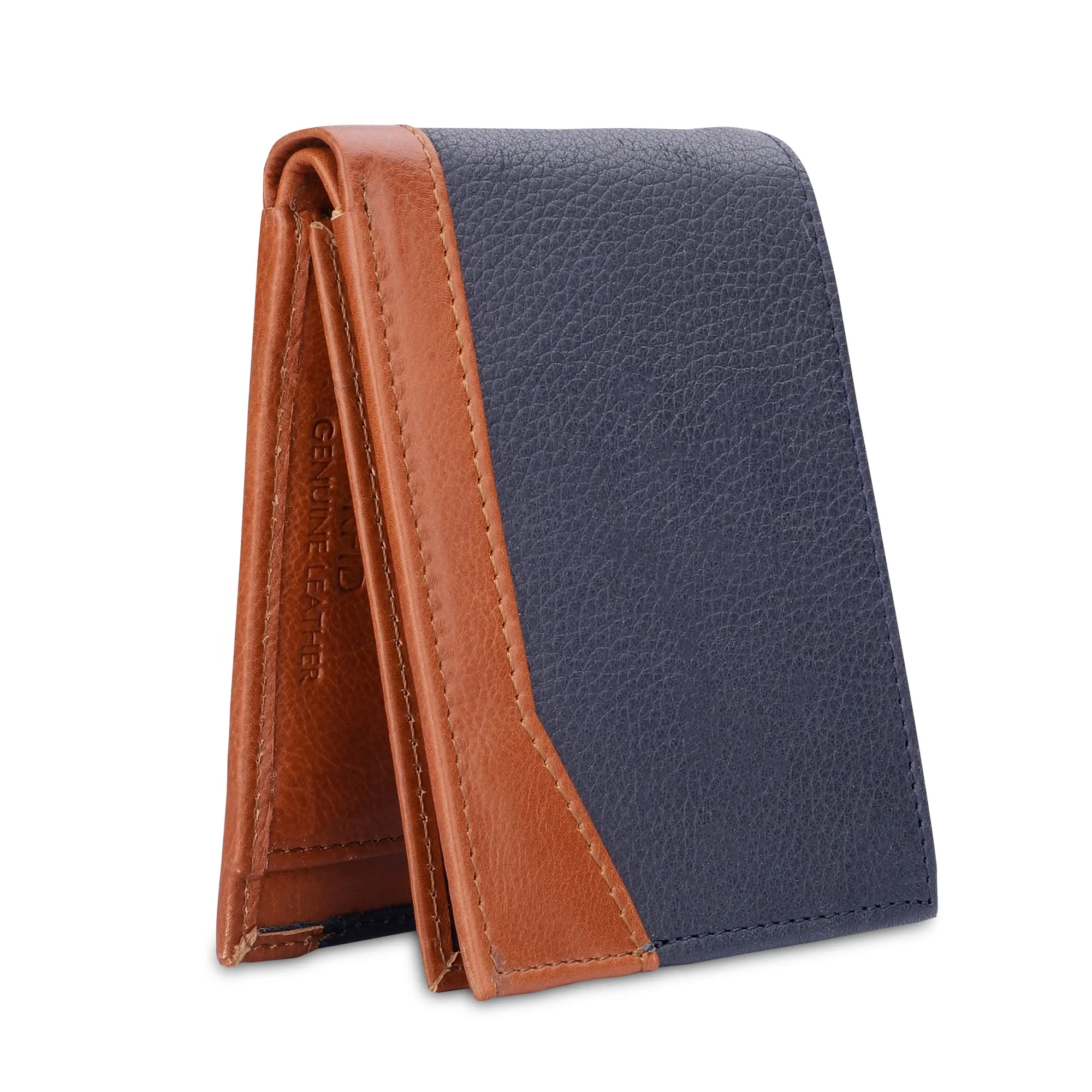 THE CLOWNFISH RFID Protected Genuine Leather Bi-Fold Wallet for Men with Multiple Card Slots & Coin Pocket (Blue)