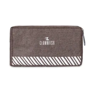 The Clownfish Scholar series Multipurpose Polyester Travel Pouch Pencil Case Toiletry Bag Shaving Kit Bag for Men Make-Up Pouch Cosmetic Case for Women Travel Kit for Men (Brown)