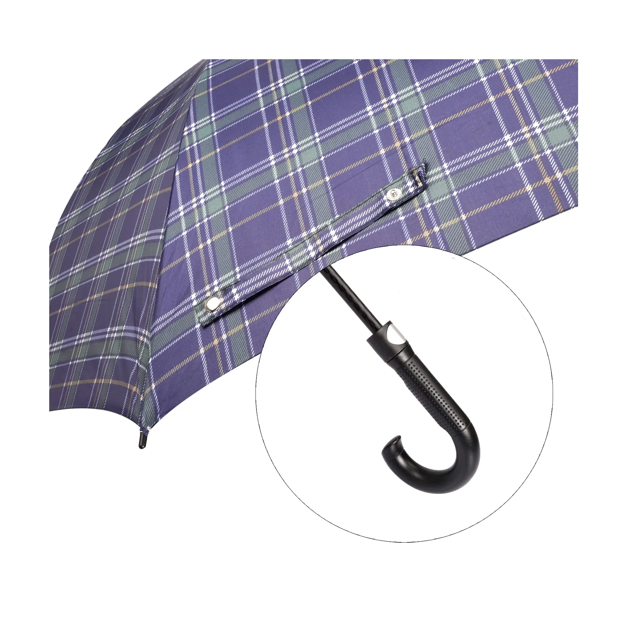 THE CLOWNFISH Umbrella Crescenta Series Single Fold Auto Open J- shape Handle Waterproof Taffeta Polyester 190 T Umbrellas For Men and Women (Checks Design-Violet)