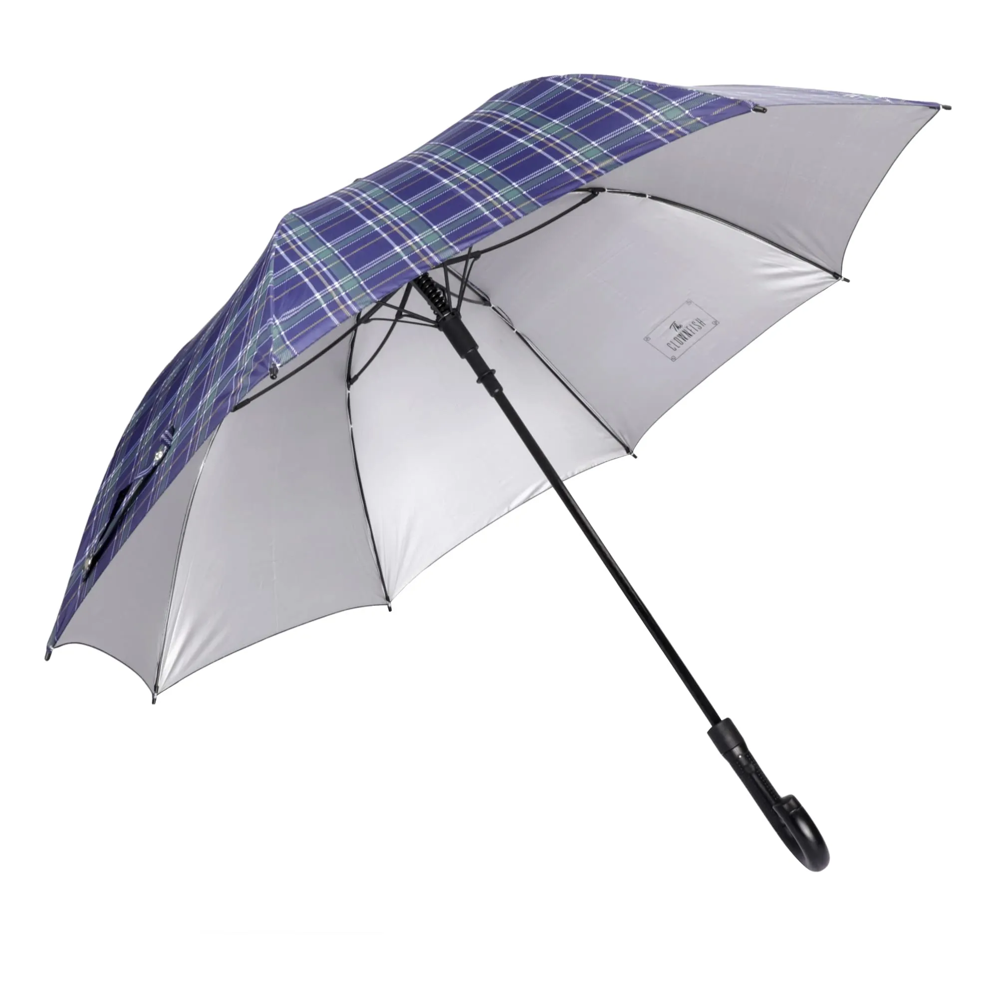 THE CLOWNFISH Umbrella Crescenta Series Single Fold Auto Open J- shape Handle Waterproof Taffeta Polyester 190 T Umbrellas For Men and Women (Checks Design-Violet)