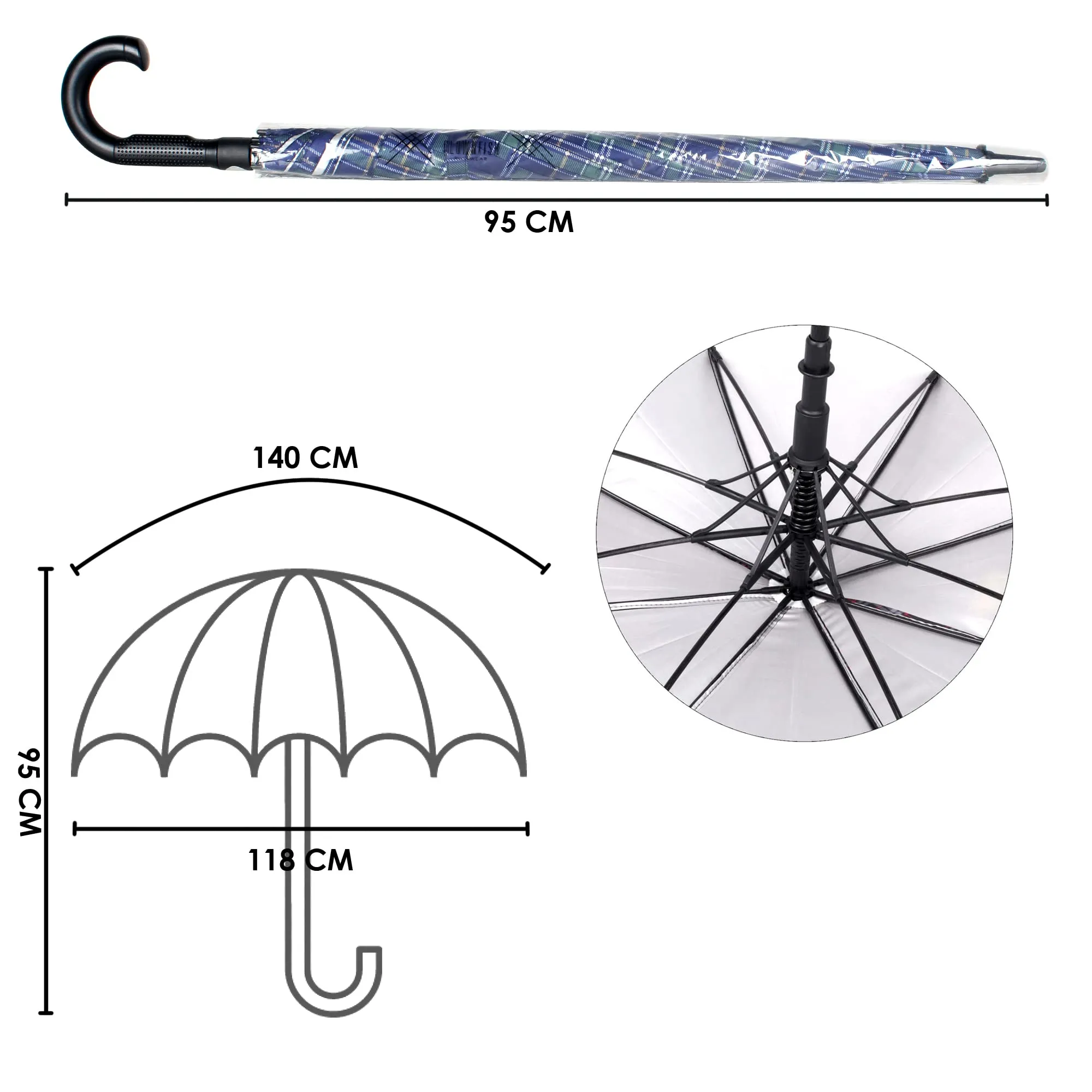 THE CLOWNFISH Umbrella Crescenta Series Single Fold Auto Open J- shape Handle Waterproof Taffeta Polyester 190 T Umbrellas For Men and Women (Checks Design-Violet)