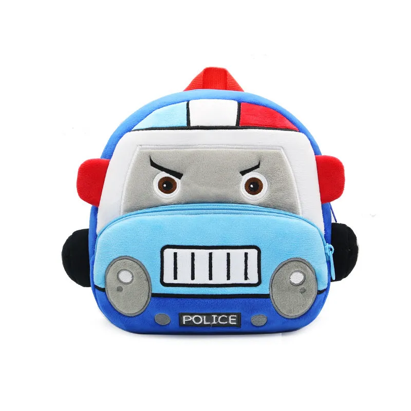 THE LITTLE LOOKERS Preschool Kids School Bags Cute Soft Plush Baby Backpack for Baby Boys, Baby Girls- Blue (Police Car)