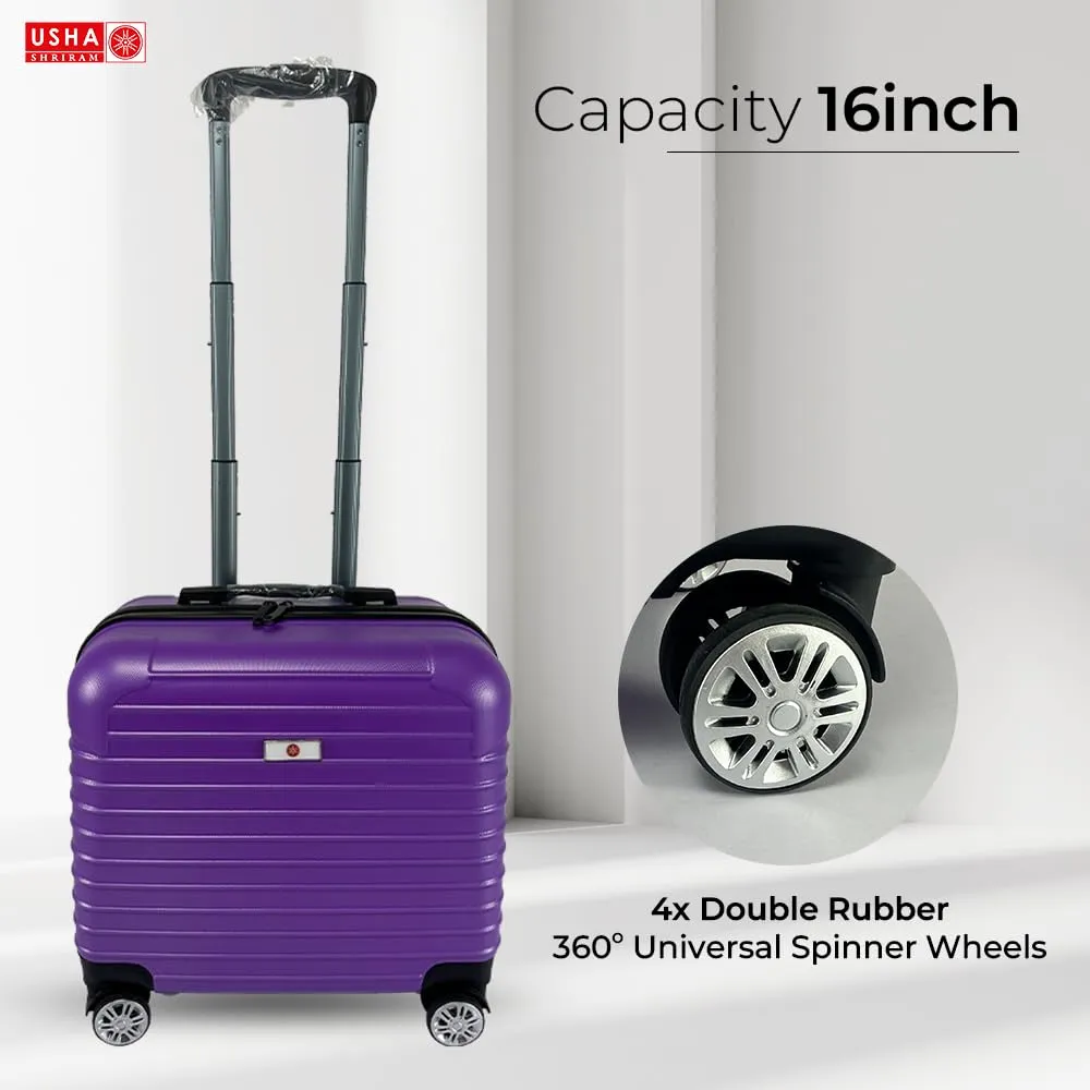 USHA SHRIRAM ABS (16 inch) Luggage Bag for Kids| Trolley Suitcase for Travel |Small Travel Luggage for Men Women |360 Degree Wheel | Travel Bags for Luggage Trolley | Carry On Suitcase (Purple)