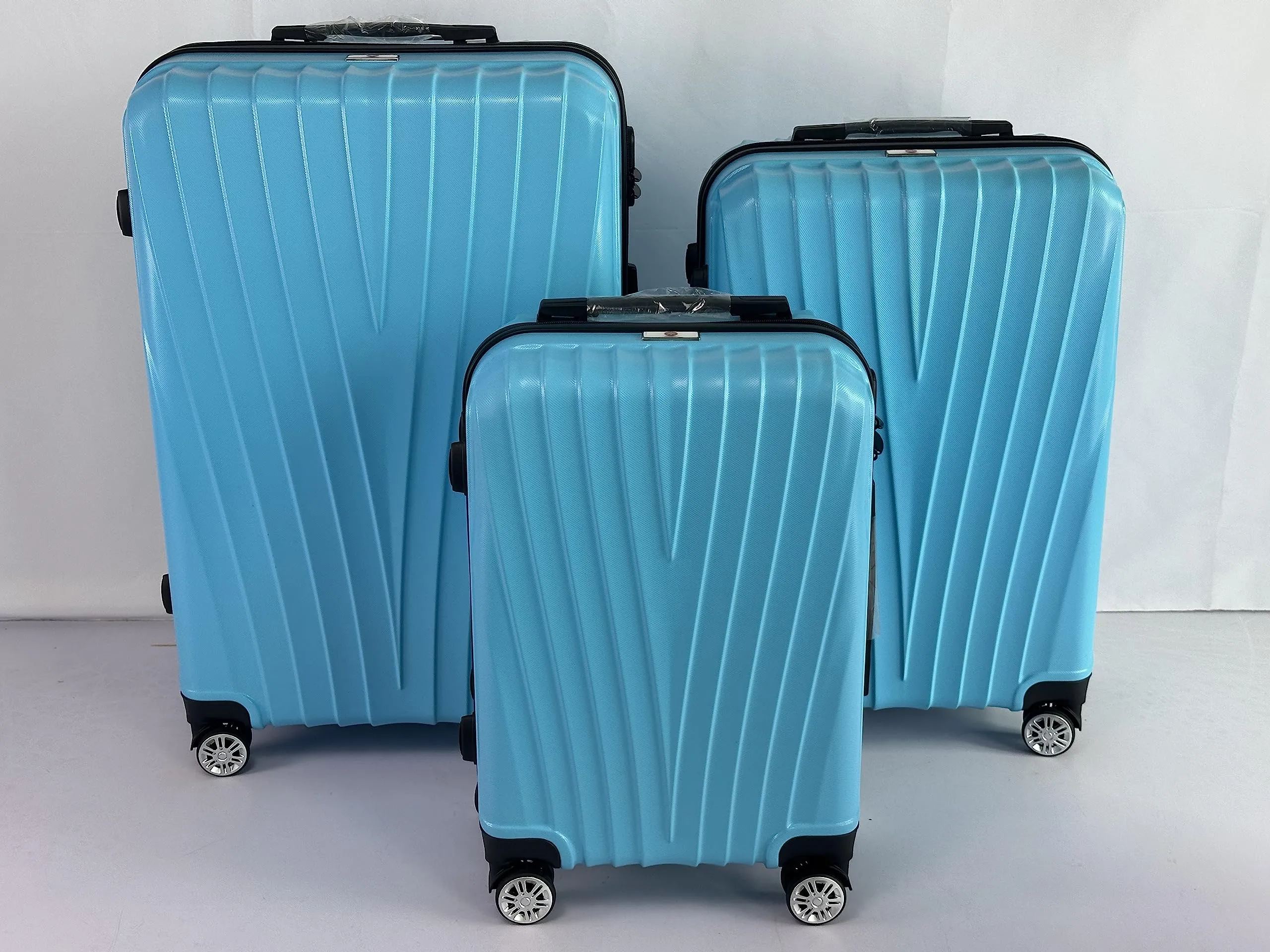 USHA SHRIRAM ABS (20,24,28 Inch - Cabin & Check-in Bag) Luggage Bag|Pack of 3 (55cm, 65cm, 75cm) | Trolley Suitcase for Travel | Travel Luggage for Men Women | Travel Bags for Luggage Trolley (Blue)