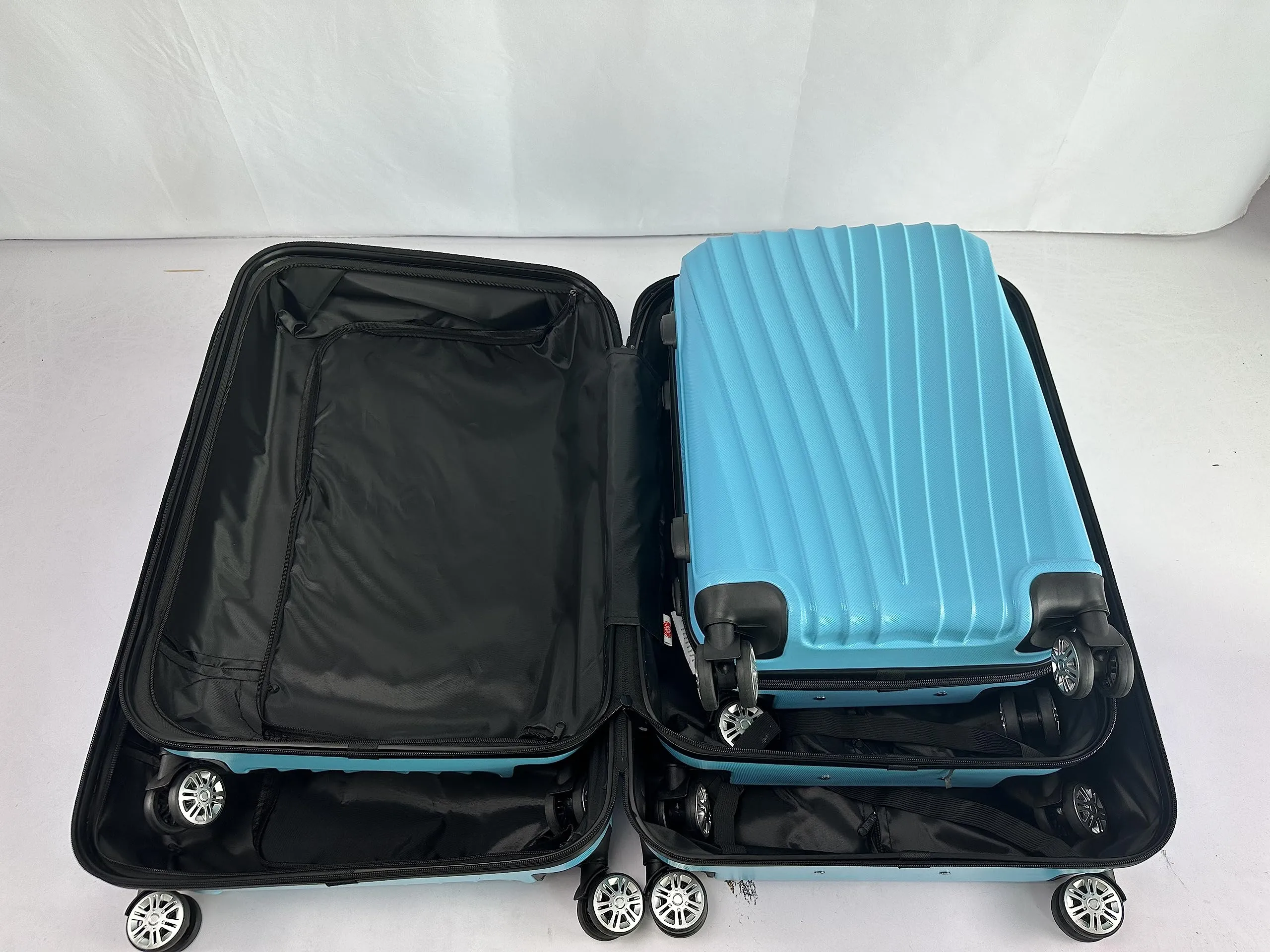 USHA SHRIRAM ABS (20,24,28 Inch - Cabin & Check-in Bag) Luggage Bag|Pack of 3 (55cm, 65cm, 75cm) | Trolley Suitcase for Travel | Travel Luggage for Men Women | Travel Bags for Luggage Trolley (Blue)