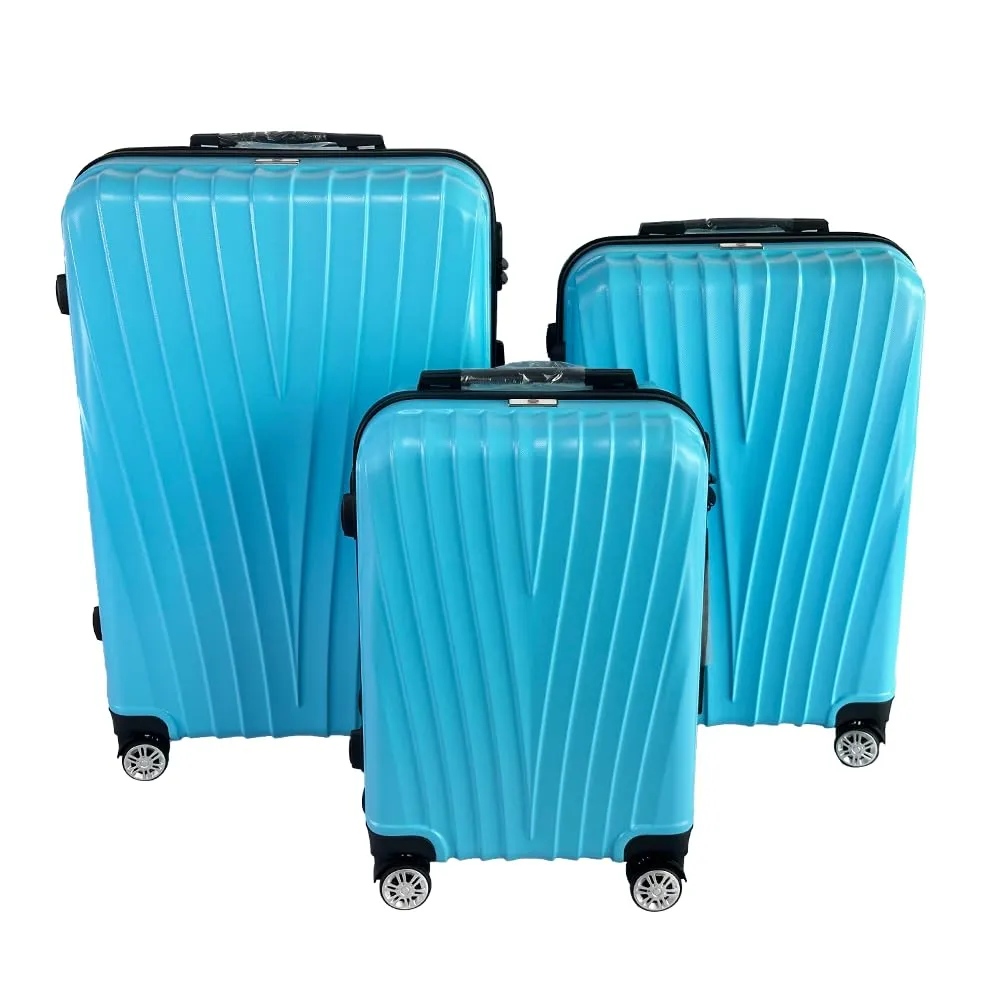 USHA SHRIRAM ABS (20,24,28 Inch - Cabin & Check-in Bag) Luggage Bag|Pack of 3 (55cm, 65cm, 75cm) | Trolley Suitcase for Travel | Travel Luggage for Men Women | Travel Bags for Luggage Trolley (Blue)