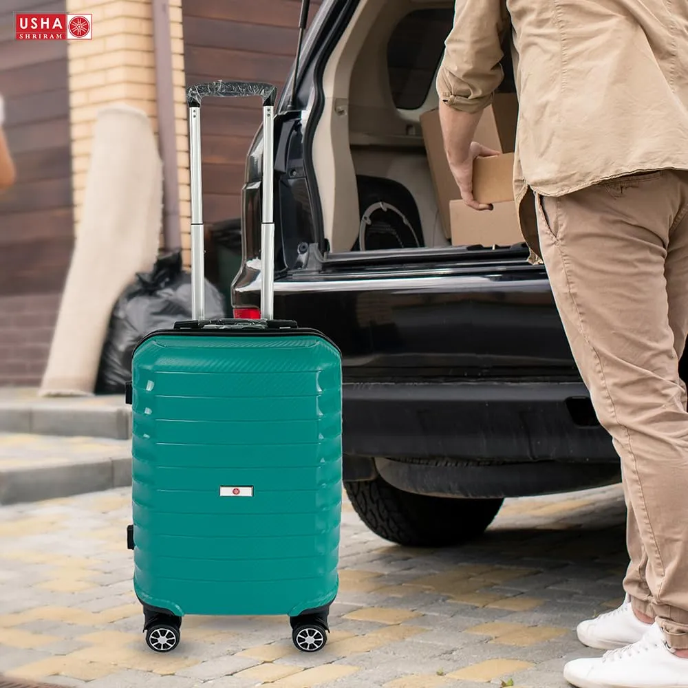 USHA SHRIRAM Polypropylene (Cabin Bag) 20 inch Luggage Bag (55cm)|Trolley Suitcase for Travel | Travel Luggage for Men Women |360 Wheel | Travel Bags for Luggage Trolley | Carry On Suitcase (Green)