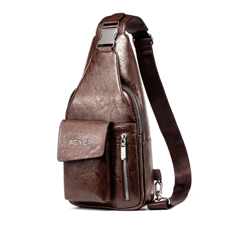 WEIXIER 9525 Men Leisure Style PU Leather Single Shoulder Crossbody Bag (Dark Brown)