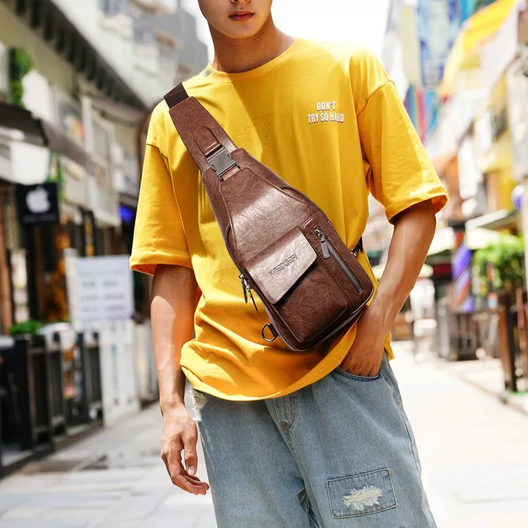 WEIXIER 9525 Men Leisure Style PU Leather Single Shoulder Crossbody Bag (Dark Brown)