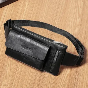 WEIXIER 9526 Men Leisure Style PU Leather Single Shoulder Crossbody Bag Waist Pack (Black)