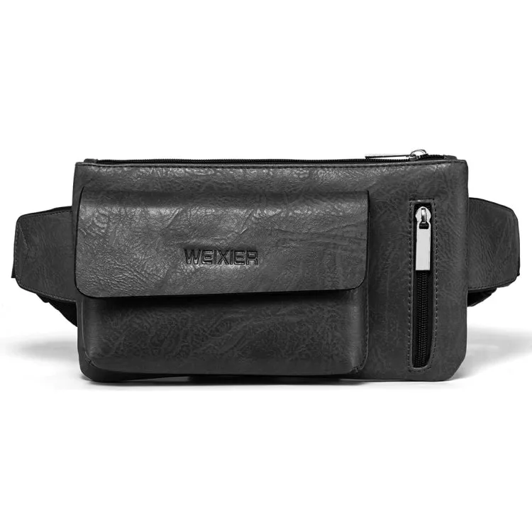 WEIXIER 9526 Men Leisure Style PU Leather Single Shoulder Crossbody Bag Waist Pack (Black)