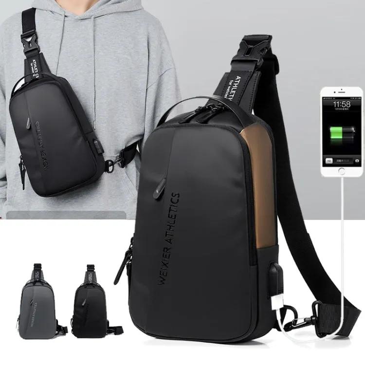 WEIXIER  X313 Men Chest Bag Crossbody Casual Small Bag Shoulder Bag External USB Port(Black)