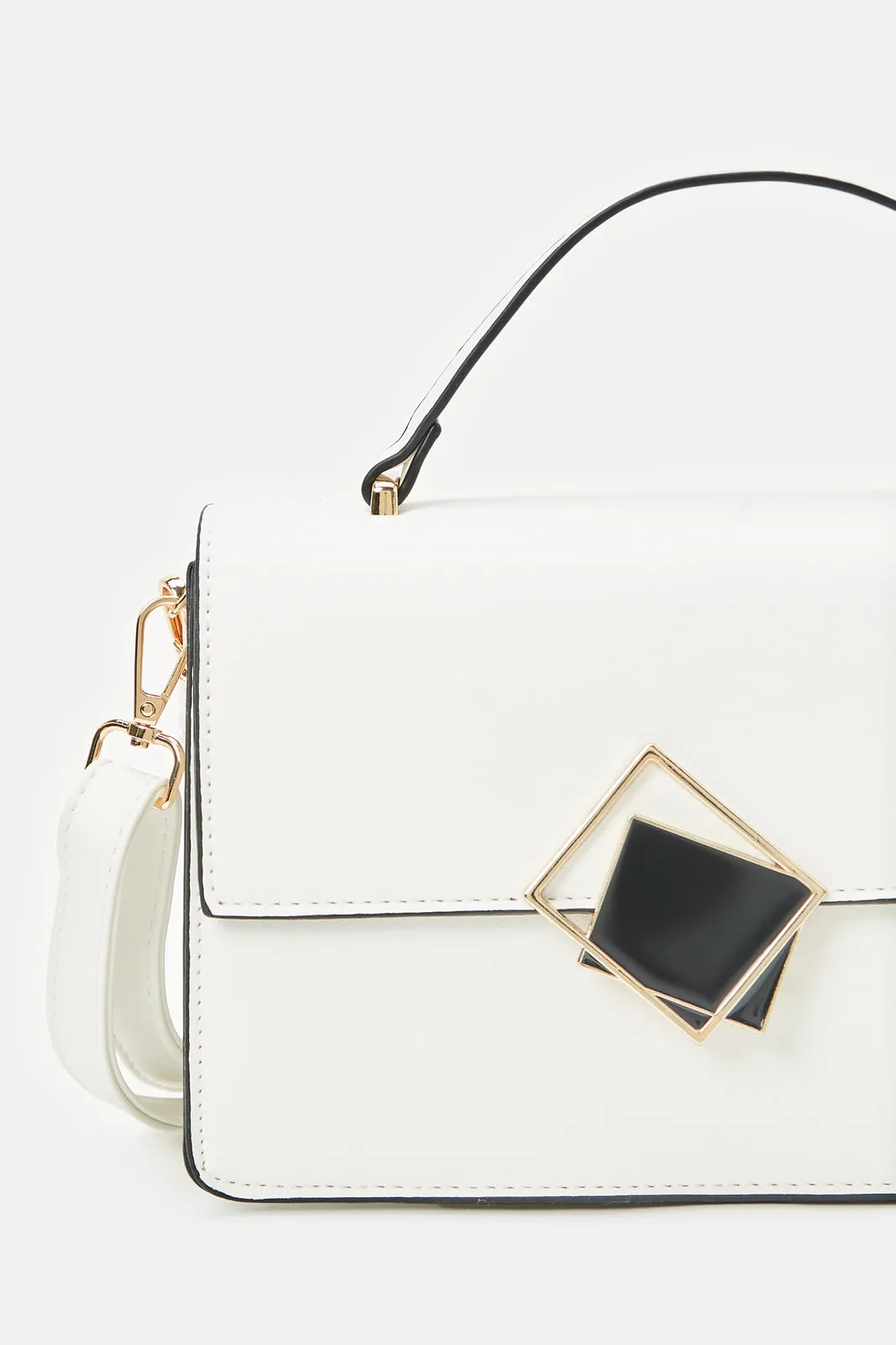 Women White Crossbody Bag With Embellished Chain