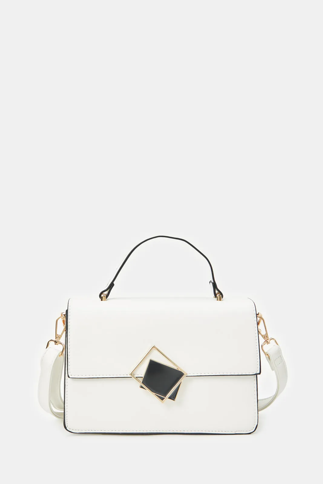 Women White Crossbody Bag With Embellished Chain