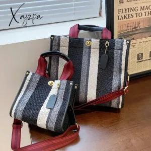 Xajzpa - Canvas Bags For Women Women's Big Capacity Purses Stripe Handbag Designer Tote Shopper Shoulder Bag Crossbody Bag for Women