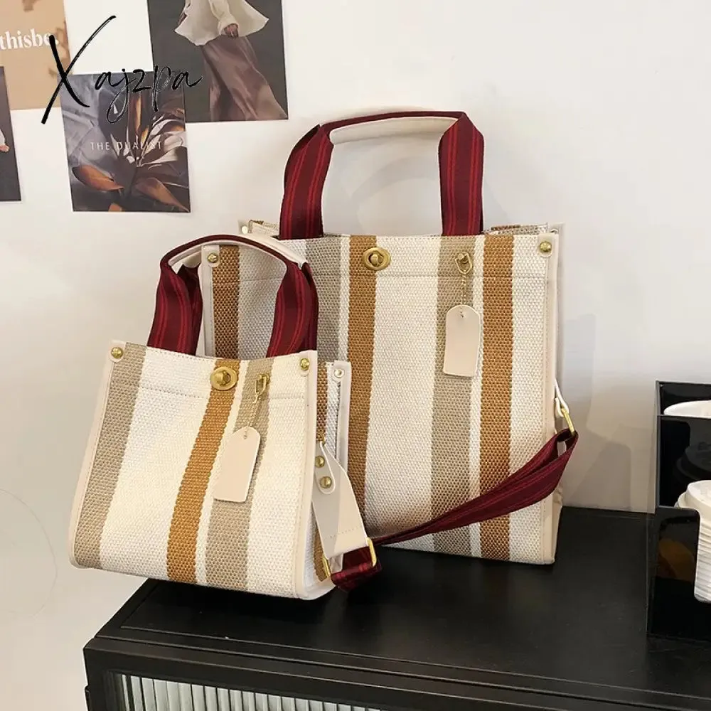 Xajzpa - Canvas Bags For Women Women's Big Capacity Purses Stripe Handbag Designer Tote Shopper Shoulder Bag Crossbody Bag for Women